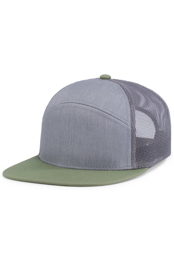 6-Panel Arch Trucker Snapback Cap P787 Heather Grey/Loden Os