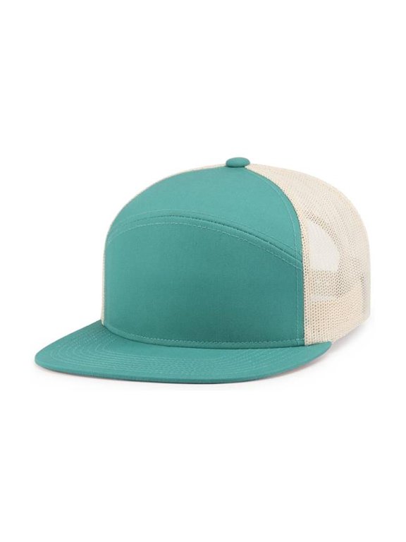 P787.53P.OS 6-Panel Arch Trucker Snapback Cap, Teal & Beige - One Size