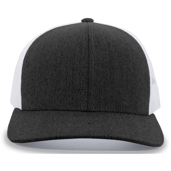 Pacific Headwear Adult Trucker Hat Black Heather/White/Black Heather Os
