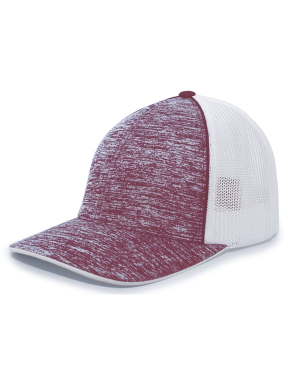 Aggressive Heather Trucker Flexfit Cap 406F Maroon Heather/White/Maroon Heather Xs