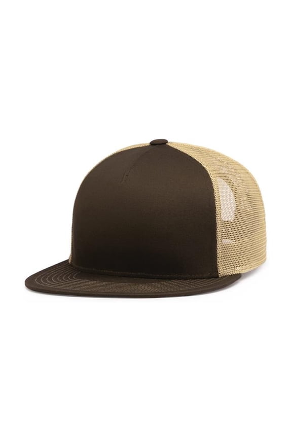 D-Series 5-Panel Trucker Snapback Cap, Brown & Khaki - One Size