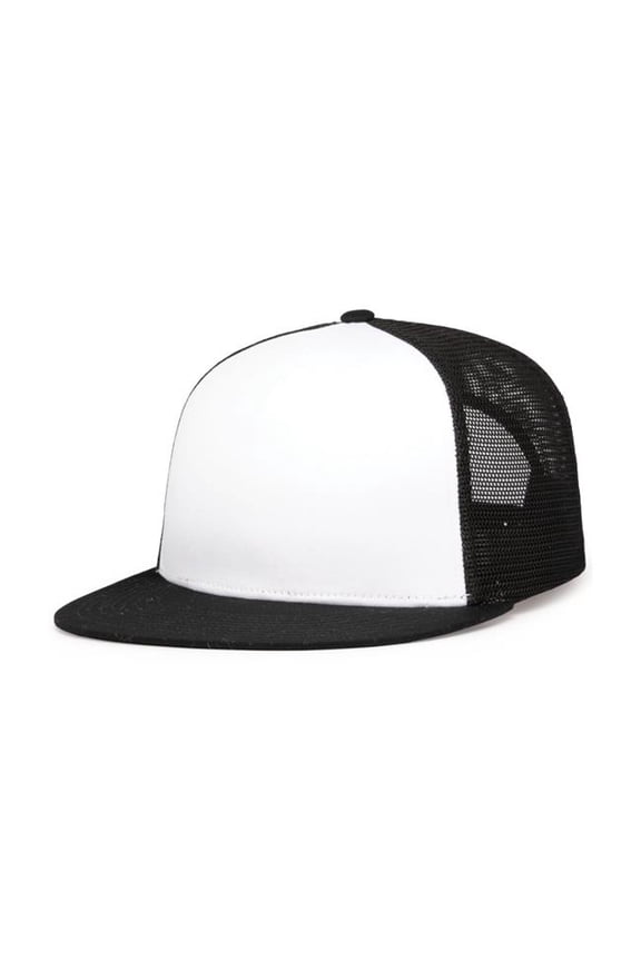 4D7.505.OS D-Series 5-Panel Trucker Snapback Cap, White & Black - One Size
