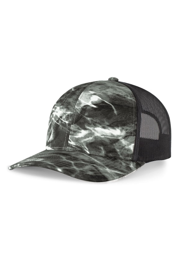 Elements Aqua Camo Trucker Snapback Cap 107C Elements Black Tip/Light Charcoal Os