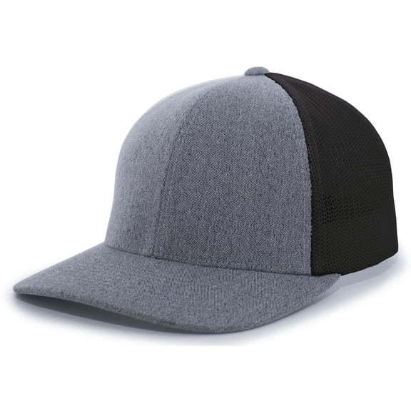Pacific Headwear Heather Trucker Flexfit Cap P405 Black Heather/Black L/Xl