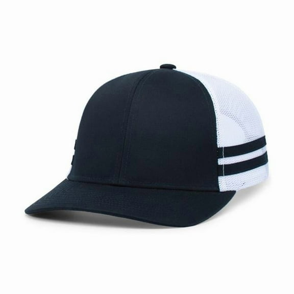 Pacific Headwear P115.122.OS Low-Profile Stripe Trucker Cap, Navy & White - One Size