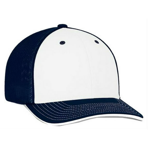 Pacific Headwear Trucker Flexfit Cap Hat Moisture-wicking (White/Navy, L/XL)
