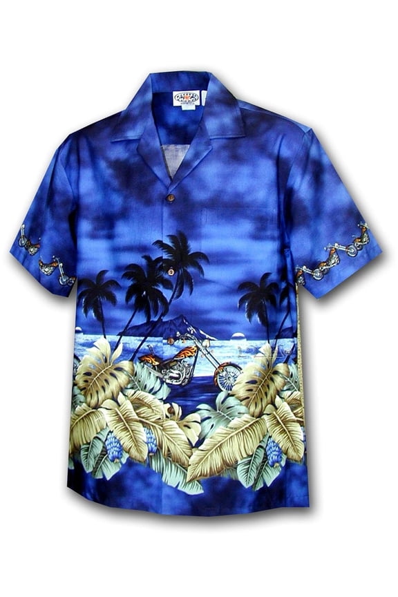 Pacific Legend Mens Tropical Sunset Bottom Band Hawaiian Button Down Shirt
