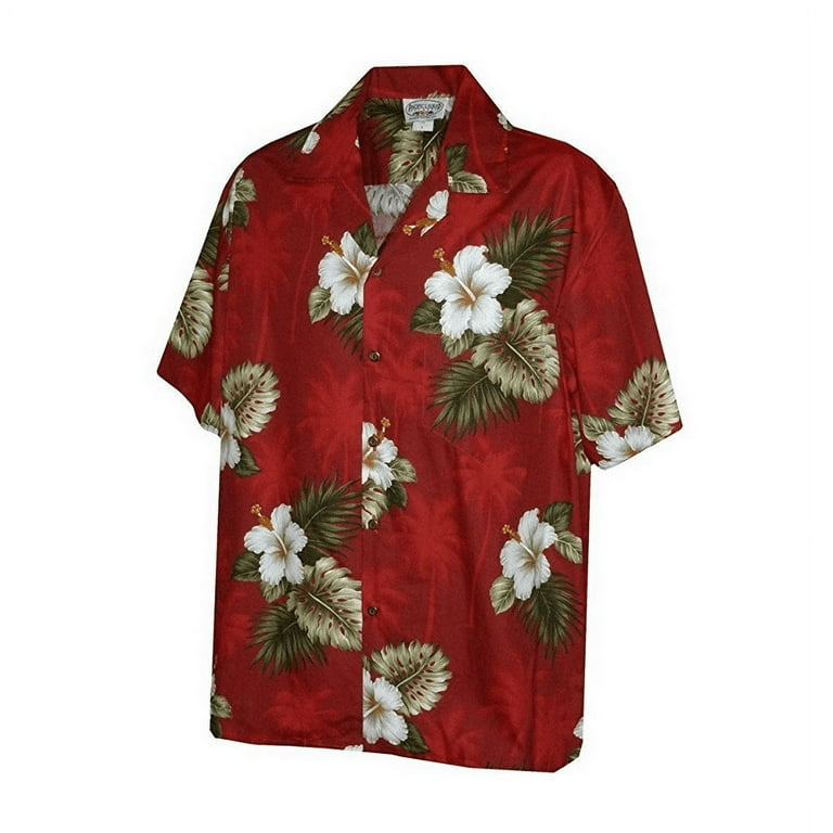 Pacific Legend Mens Red Hibiscus & Palm Hawaiian Shirt - Walmart.com