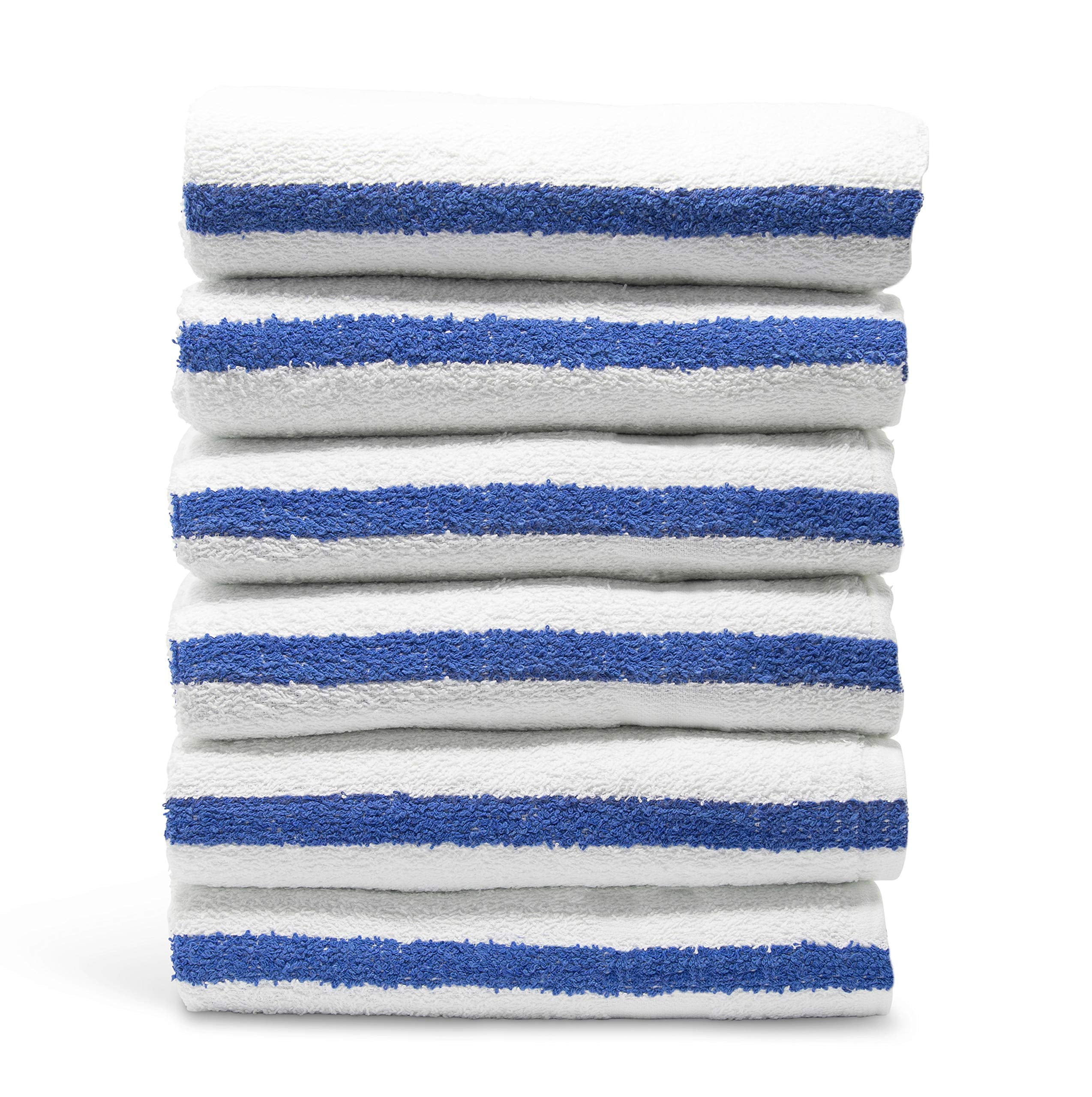 Pacific Linens Soft Absorbent Bath Towels Set, 22 x 44 Inch, 100% Cotton, Lightweight, Hotel Collection, 24 Blue Stripe