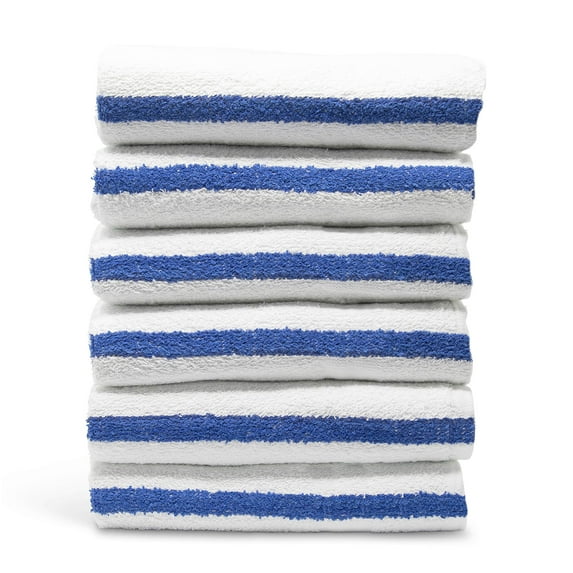 Pacific Linens Bath Towels Set, 22 x 44 Inch 100% Cotton, Lightweight Thin Commercial Use Towel - Hotel Collection Towels for Pool, Spa, Gym, Home 6 Blue Stripe