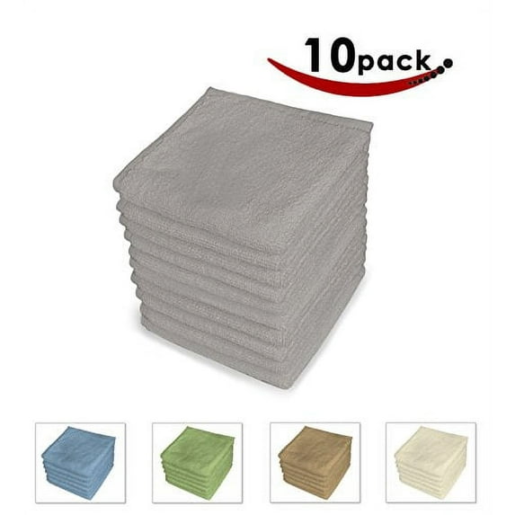 Pacific Linens Solid Print Cotton Washcloths, Grey (10 Pack)