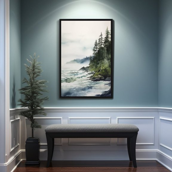 Pacific Mist Ocean Forest Landscape Wall Decor Unframed Paper Print