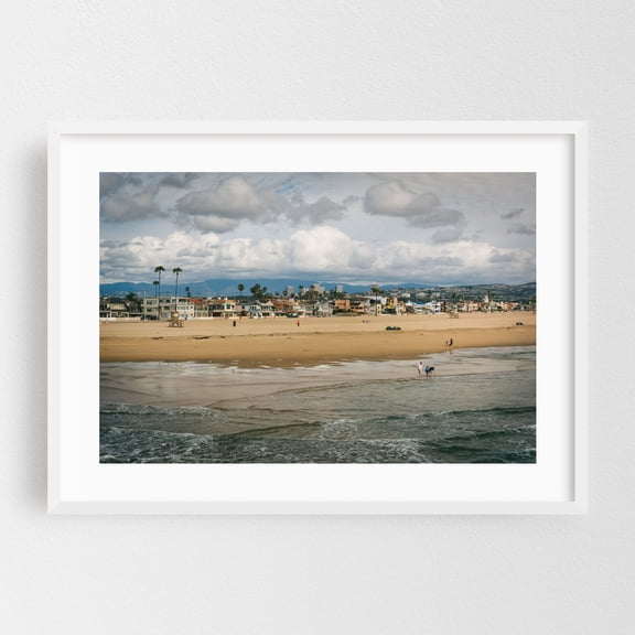 The Pacific, Newport Beach 01 - Newport Beach California Photography Beach Coast Beach House Ocean Palm Tree Coastal Seaside White Framed Wall Art Print 5 x 7 inches
