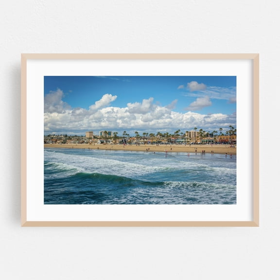 The Pacific, Newport Beach 04 - Newport Beach California Photography Beach Coast Ocean Seascape Summer Palm Tree Skyline Oak Framed Wall Art Print 24 x 36 inches