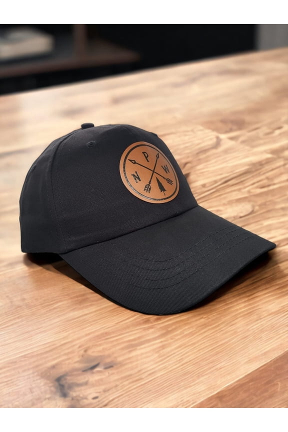 Pacific Northwest Arrows Low Profile Dad Cap with Embroidered Leather Patch - Zion Inspired Baseball Hat - Black