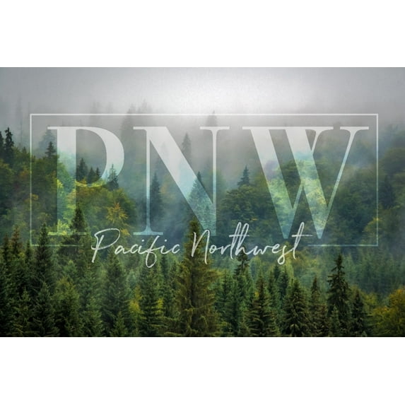 Pacific Northwest, Fog and Forest (24x36 Giclee Gallery Art Print, Vivid Textured Wall Decor)