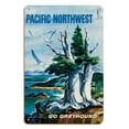 thumbnail image 1 of Pacific Northwest - Go Greyhound (Greyhound Bus Lines) - Vintage Travel Poster by S. Heming c.1958 - 8 x 12 inch Vintage Wood Art Sign, 1 of 4