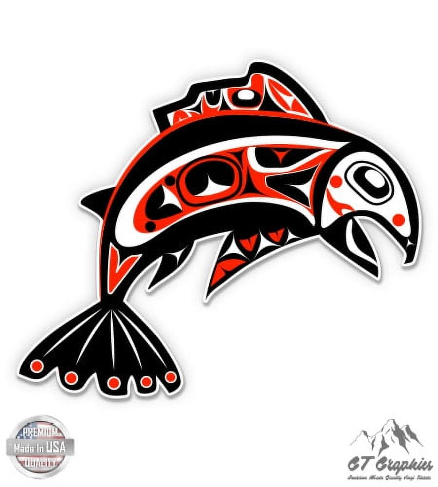 Pacific Northwest Native Art Fish Tribal - 12 inch Vinyl Sticker Waterproof Decal