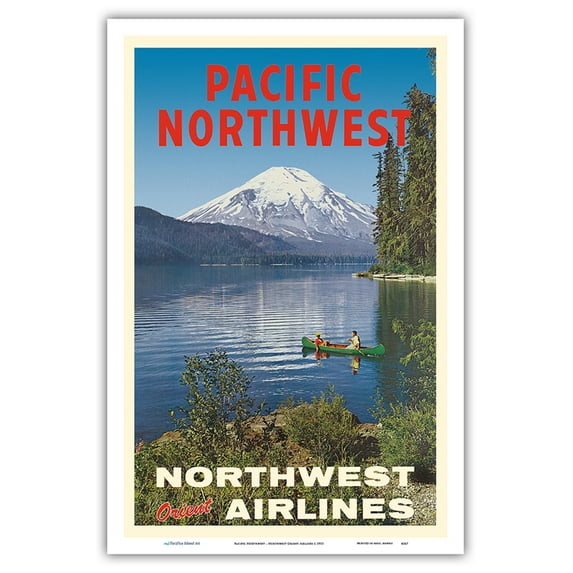 Pacific Northwest - Spirit Lake Mount St. Helen - Northwest Orient Airlines - Vintage Travel Poster c.1973 - Master Art Print (Unframed) 12in x 18in