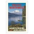 thumbnail image 1 of Pacific Northwest - Spirit Lake Mount St. Helen - Northwest Orient Airlines - Vintage Travel Poster c.1973 - Fine Art Matte Paper Print (Unframed) 30x44in, 1 of 4