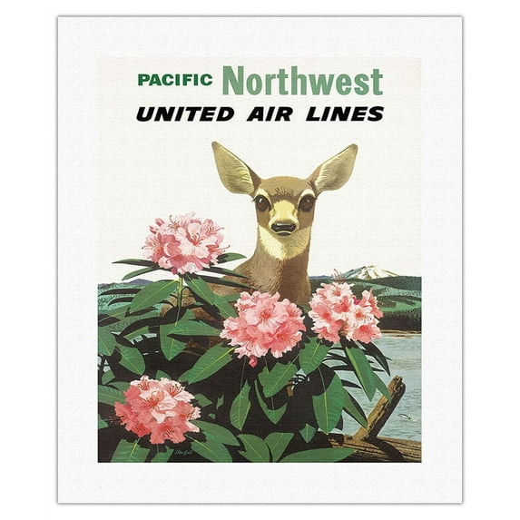 Pacific Northwest - United Air Lines - Vintage Airline Travel Poster by Stan Galli c.1960s - Fine Art Rolled Canvas Print 16in x 20in