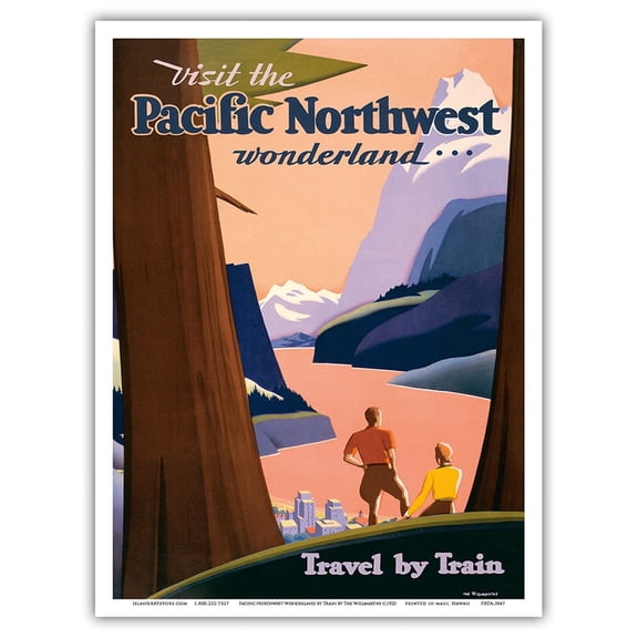 Pacific Northwest Wonderland by Train - Union Pacific Railroad - Vintage Railroad Travel Poster by The Willmarths c.1925 - Master Art Print (Unframed) 9in x 12in