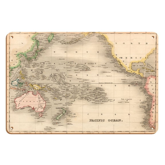 Pacific Ocean - Dower's General Atlas of the Earth - Vintage Colored Engraved Cartographic Map by John Dower c.1838 - 8 x 12 inch Vintage Wood Art Sign