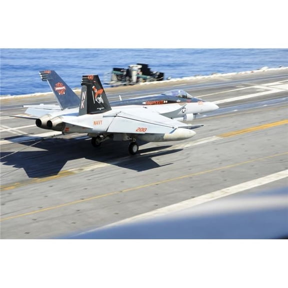 Pacific Ocean October 20 2011 - An F & A-18E Super Hornet Assigned To The Argonauts of Strike Fighter Squadron 147 Landing Aboard The Aircraft Carrier Uss Ronald Reagan Poster Print, 34 x 22 - Lar
