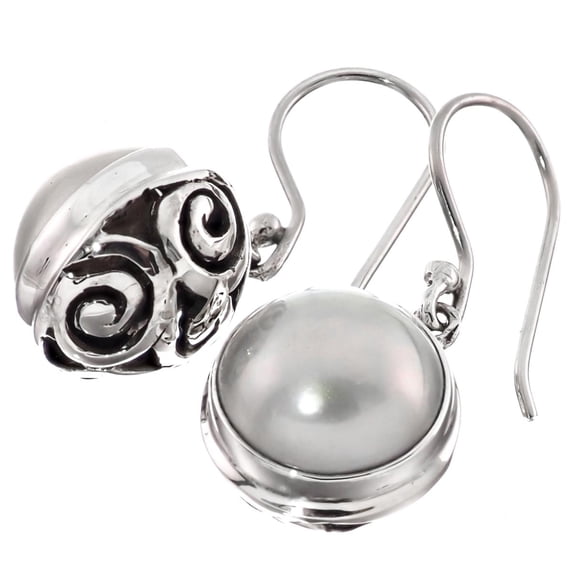 Pacific Ocean Round Mabe Cultured Pearl 925 Sterling Silver Earrings, 1/2"