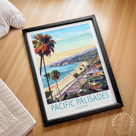 Pacific Palisades California Coastal Bluff Ocean Wall Art, Unframed Paper Poster 11x14in
