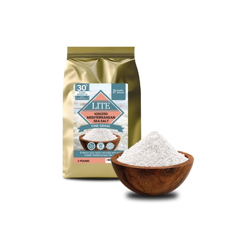 Pacific Pelican 30% Less Sodium Mediterranean Lite Sea Salt, (Iodized) Fine Grain,100% Natural, Organic, Fine Grain, 1 Pound
