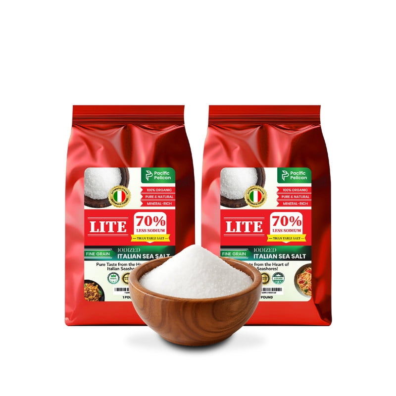 Pacific Pelican 70% Less Sodium Iodized Lite Italian Sea Salt, 70% Less ...