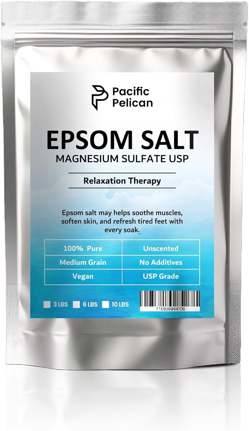 Pacific Pelican Epsom Salt for Bath & Foot Soaks | Stress Relief | Muscle Recovery | Skin Revitalization (6lb)