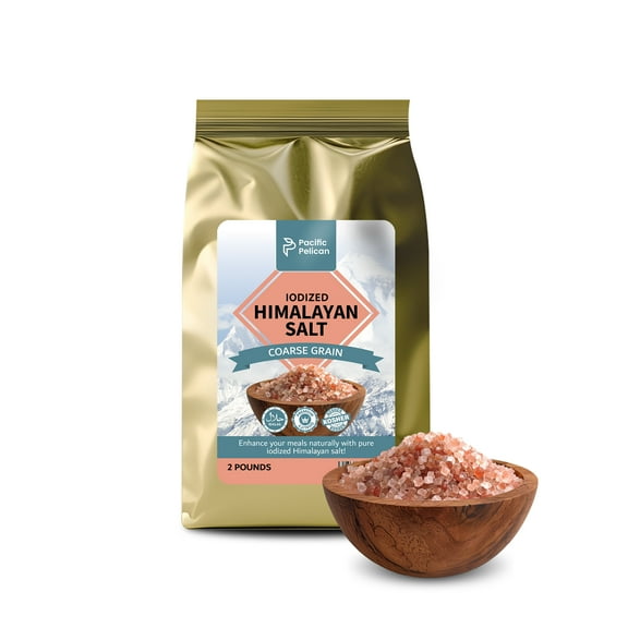 Pacific Pelican Iodized Himalayan Pink Salt | Coarse Grain, 2 lb | Natural & Pure for Cooking, Seasoning & Wellness