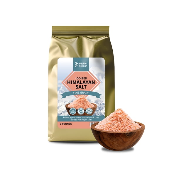 Pacific Pelican Iodized Himalayan Pink Salt | Fine Grain, 2 Pounds | Pack of 2 | 100% Natural & Organic for Cooking, Seasoning & Wellness