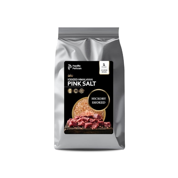 Pacific Pelican Iodized Himalayan Pink Salt – Hickory Smoked, Coarse Grain - 1lb