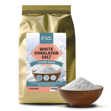 Pacific Pelican Iodized White Himalayan Salt | Coarse Grain, Unrefined, Pure Rock Salt | 2 Pounds | 100% Natural & Organic for Cooking, Seasoning & Wellness