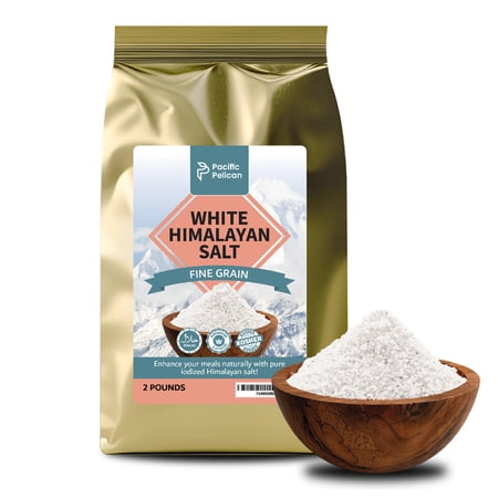 Pacific Pelican Iodized White Himalayan Salt | Fine Grain, Unrefined, Pure Rock Salt | 2 Pounds | 100% Natural & Organic for Cooking, Seasoning & Wellness