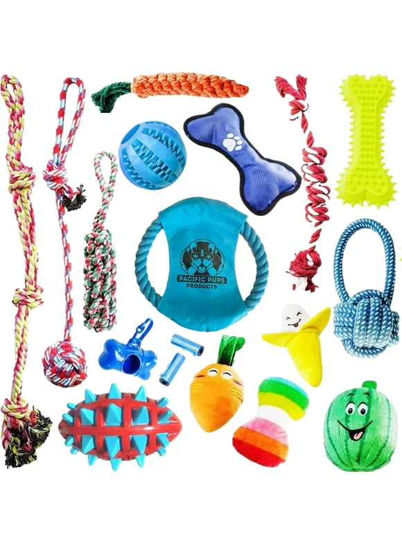 Pacific Pups - 18 Pack Dog Chew Toys - Puppy Toys - Dog Rope Toys Dog Plush