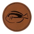 thumbnail image 1 of Pacific Regal Blue Tang Fish 2.5" Faux Leather Round Engraved Iron-On Patch - Brown, 1 of 6