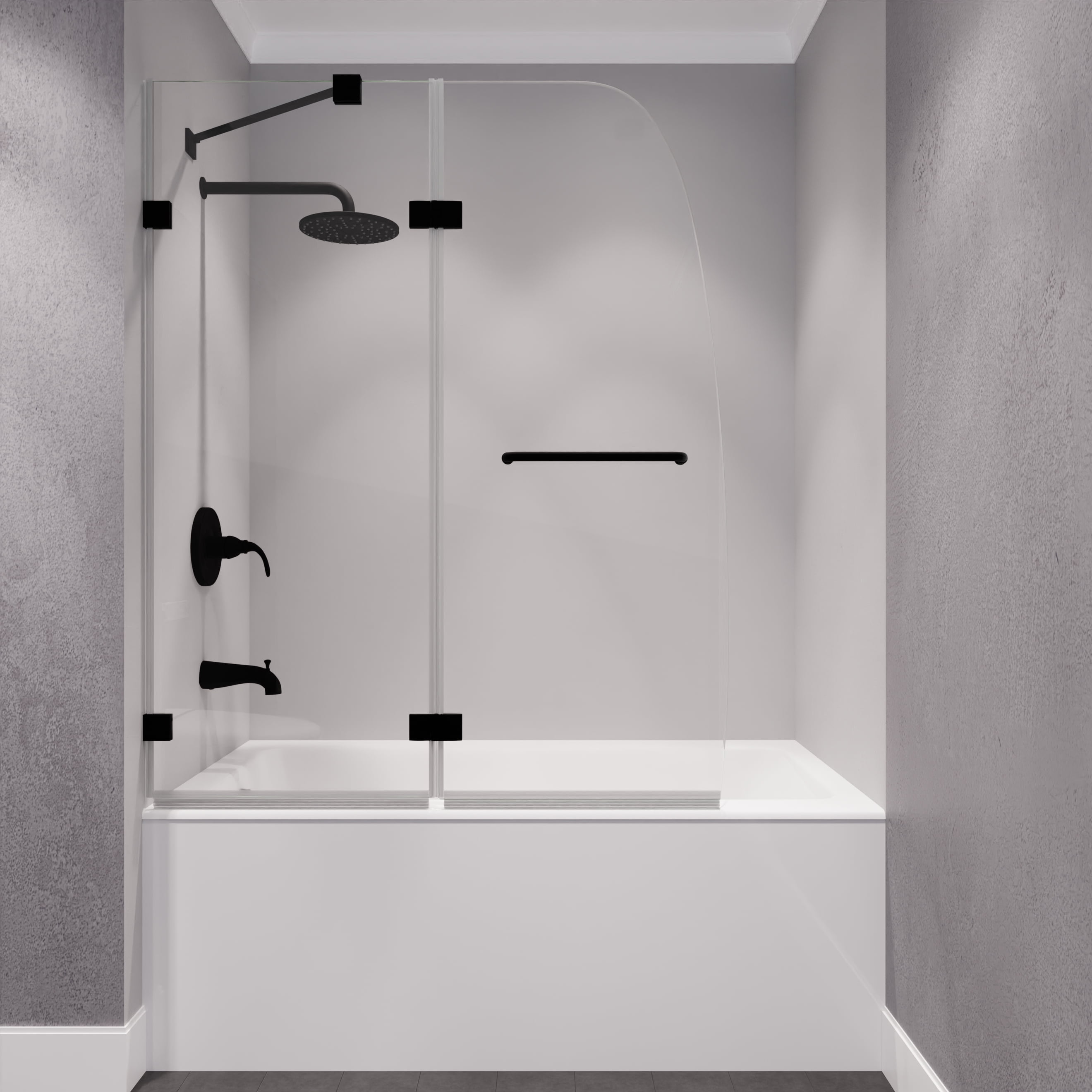 Matte Black Frameless Glass Tub Door with Towel Bar