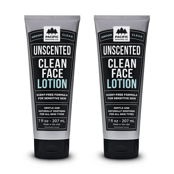 Pacific Shaving Company Clean Formula (Unscented) Face Lotion for Men & Women, all skin types, 2-Pack, 7 oz.