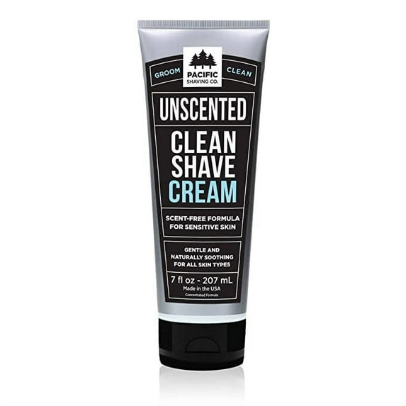 Pacific Shaving Company Clean Formula (Unscented) Shaving Cream for Men & Women all skin types, 1-Pack, 7 oz.