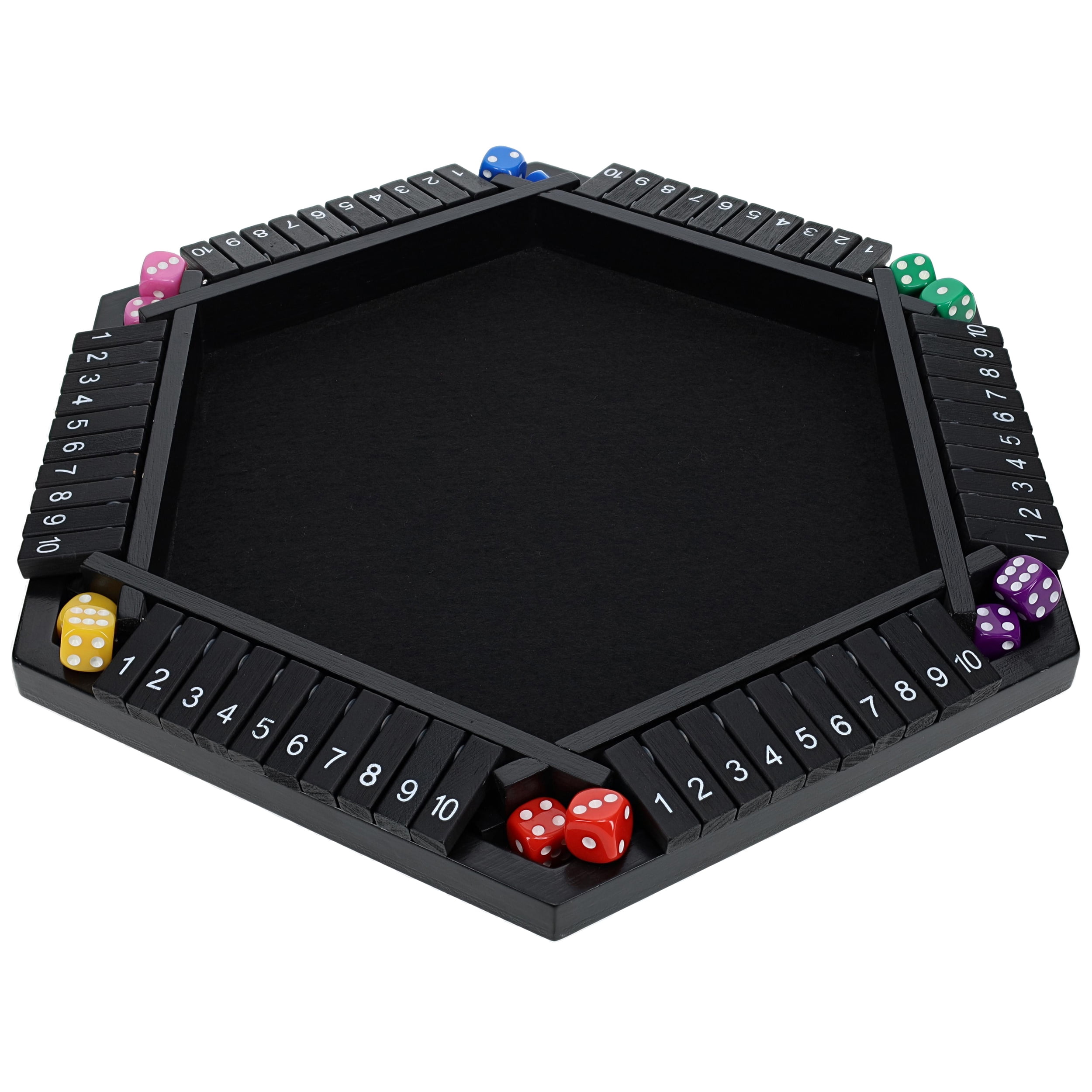 Pacific Shore Games 6 Player Shut The Box Dice Game - Black Stained Wood - 14 In.
