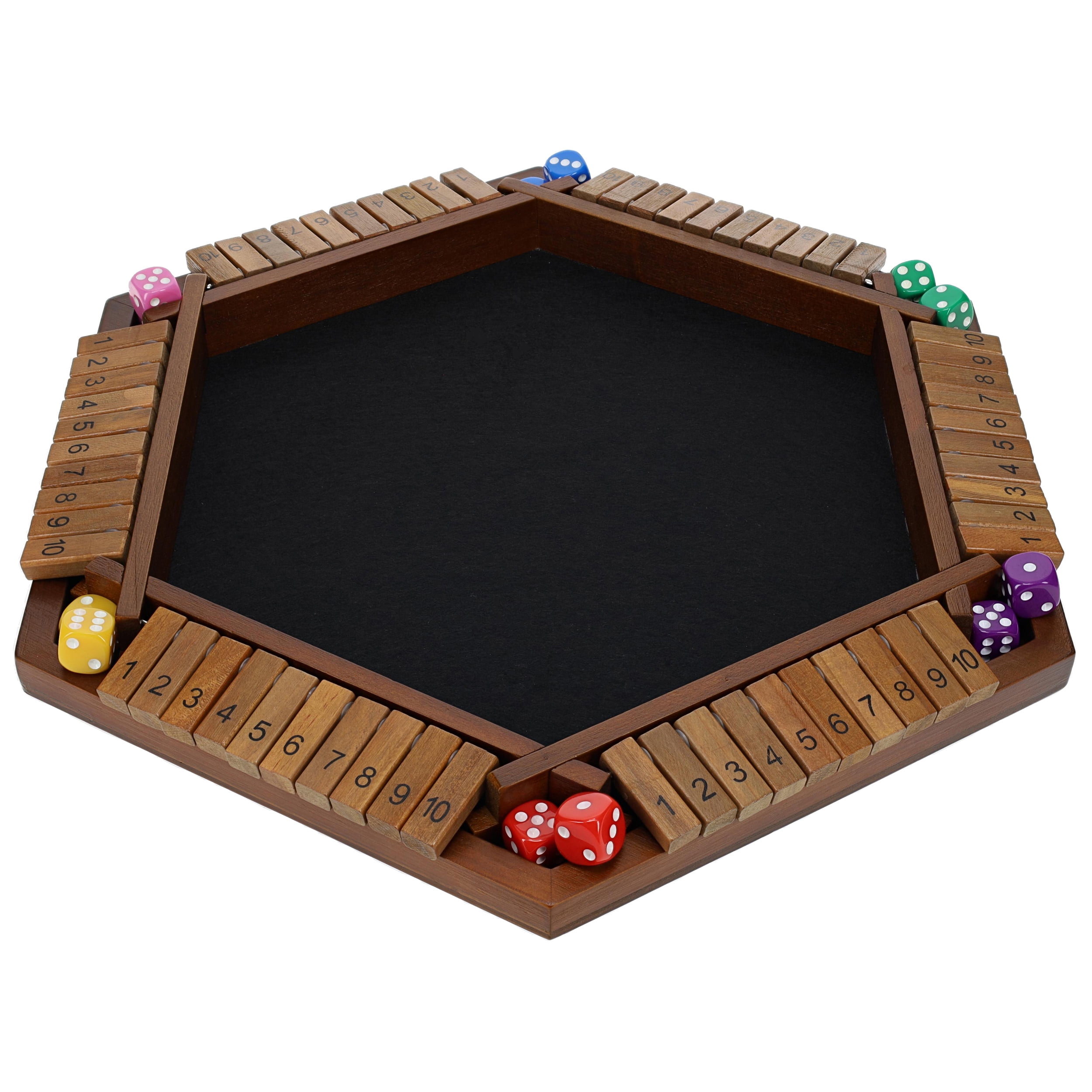 Pacific Shore Games 6 Player Shut The Box Dice Game - Walnut Stained Wood - 14 In.