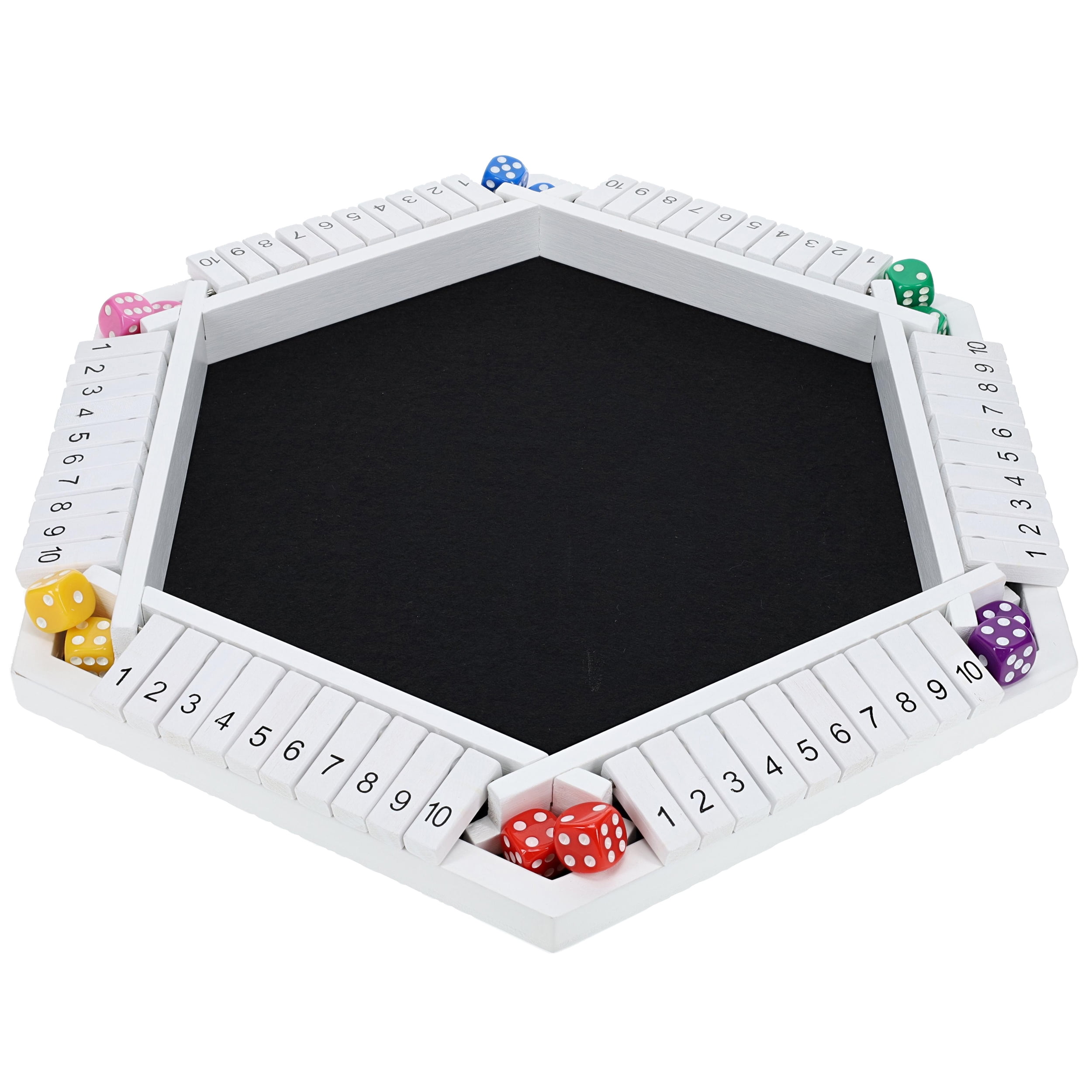 Pacific Shore Games 6 Player Shut The Box Dice Game - White Painted Wood - 14 In.