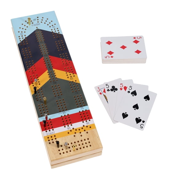 Pacific Shore Games Cabinet Cribbage Set, Solid Wood 3 Track Board, Camp