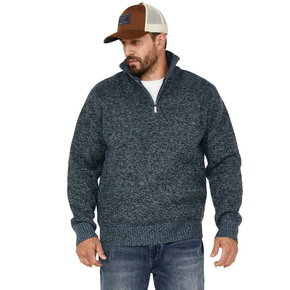 Pacific Teaze Men's 1/4 Zip Pullover Plaid Lined Bonded Sweater Heather Blue US