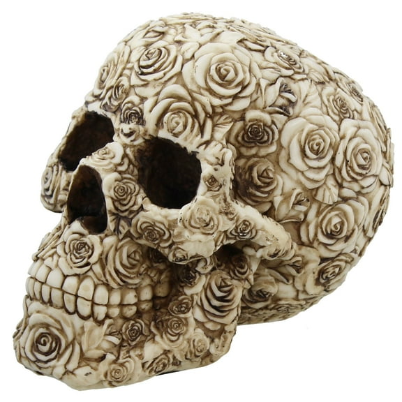 Pacific Trading Decorative Ornate Rose Flower Skull Figurine