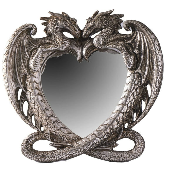Pacific Trading Gothic Heart Shaped Dragon Mirror, Collectible Medieval Home Accent Dcor Resin Piece for Wall or Tabletop Shelf, 6.3 x 5.91 Inches, PTC-14052